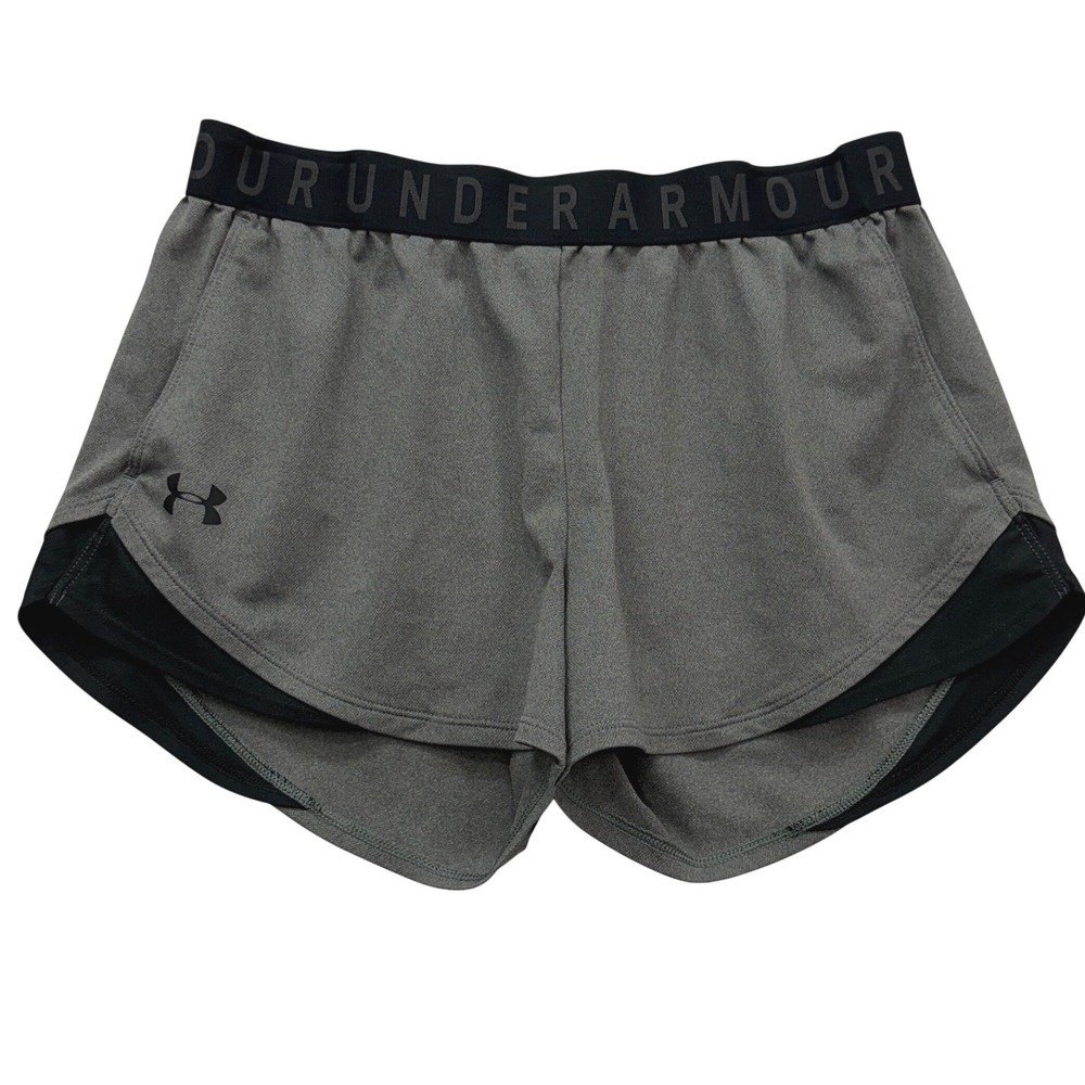 Under Armour Womens HeatGear Shorts Med Gray Black Athletic Running Gym Workout
